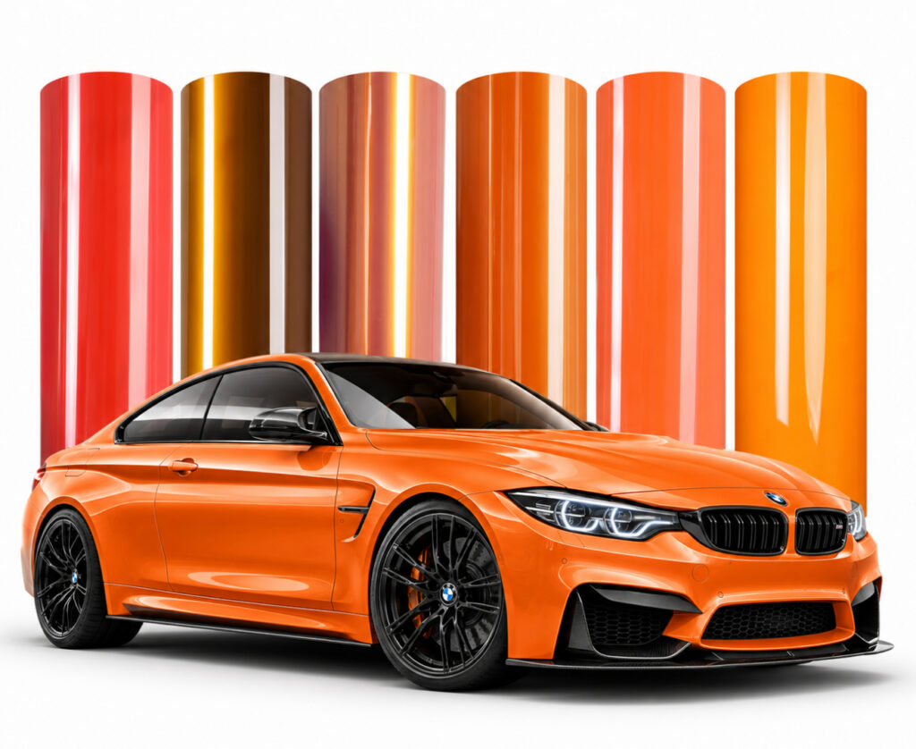 Orange vehicle wrap and Color PPF shades _ Boca Boys