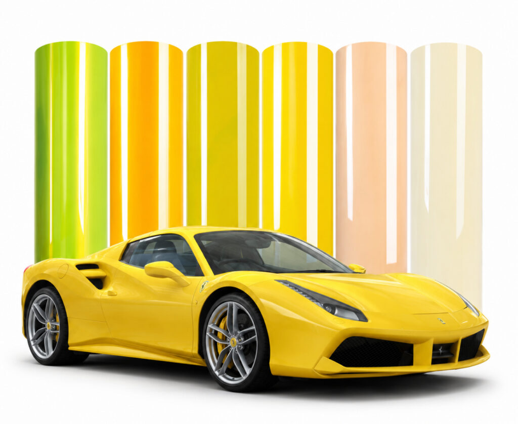 Yellow vehicle wrap and Color PPF shades _ Boca Boys